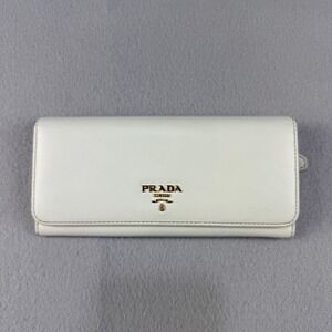 Prada Milano White Saffiano Leather Long Continental Wallet Gold Hardware Italy